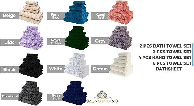BAGNO MILANO Turkish Bath Towels, Soft Plush Jacquard Luxury Bath Towels, Quick Dry Towel Set (Navy, 2 pcs Bath Towel Set)