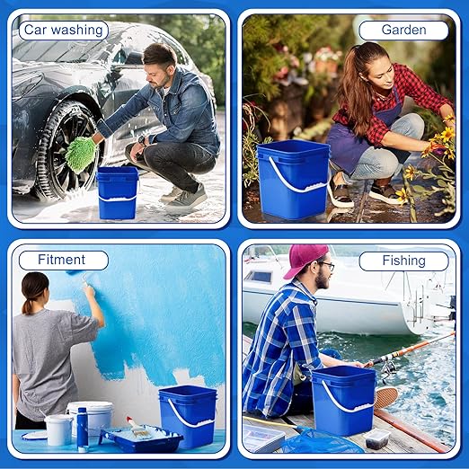 Mumufy 5 Pcs 3.5 Gallon Square Food Grade Bucket with Lid Square Bucket Pail with Plastic Handles for Storing Dry Food, Charcoal, Camping, Fishing (Blue)