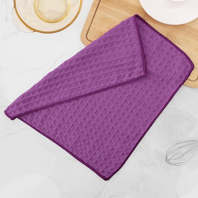 Homaxy Microfiber Waffle Weave Kitchen Dish Cloths, 12 x 12 Inch Ultra Absorbent and Solid Color Dish Towels for Kitchen Fast Drying Dishcloth for Washing Dishes, 6 Pack, Purple