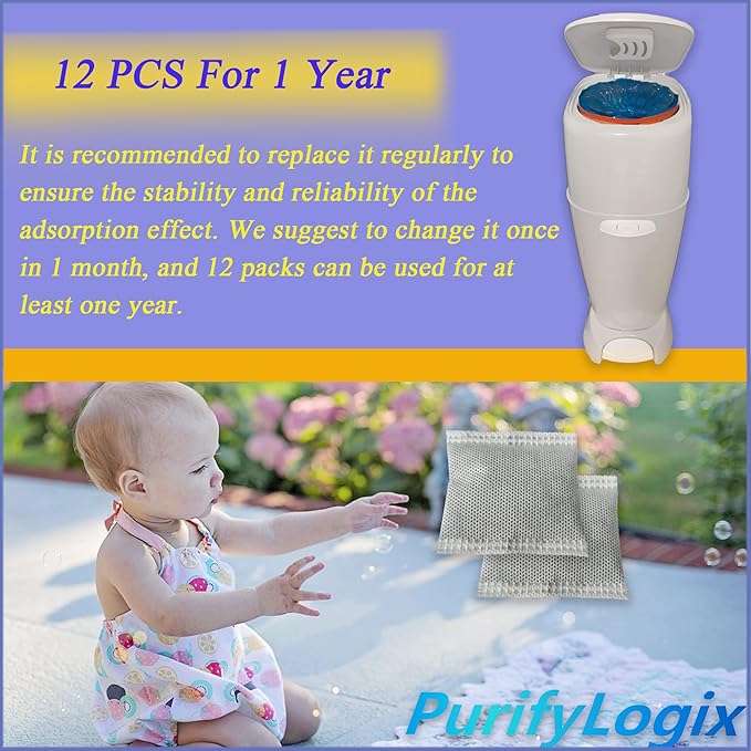 12PCS Diaper Pail Deodorizers Odor Absorber Carbon Filter Refills Compatible with Diaper Genie Complete and Expressions Pail | Air Purifying Bag Absorb Odors, Keep Home Fresh