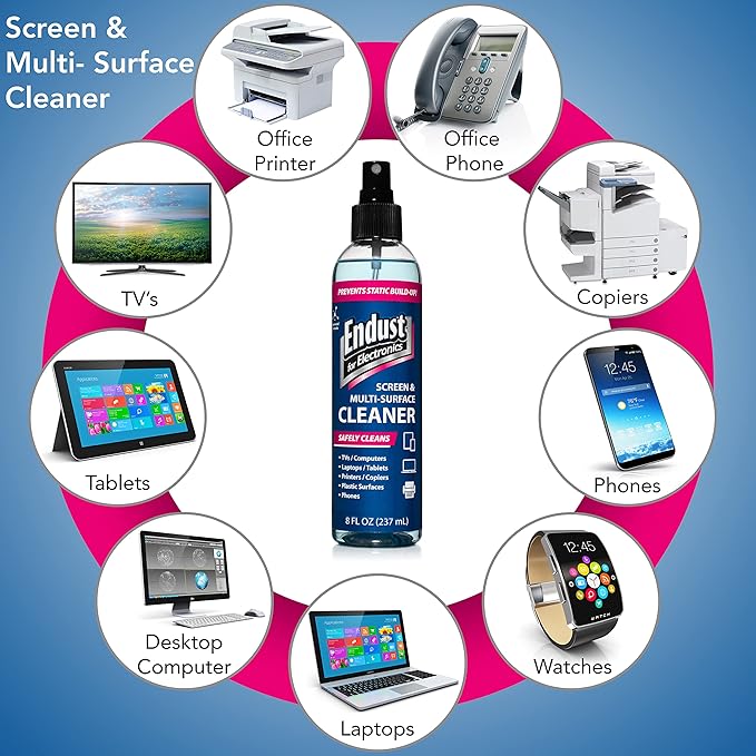 Endust for Electronics; Anti-Static, Screen & Multi-Surface Cleaner Pump Spray; Alcohol Free, Ammonia Free; 8 Fl oz (097000) (Pack of 2)