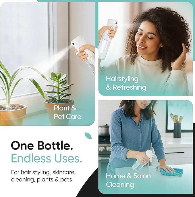Aquableu Spray Bottle for Hair – 10-Pack Continuous Mist Spray Bottle for Hair Care, Styling, Cleaning, Plants, Pets & Essential Oils (Clear, 6.76oz/200ml)