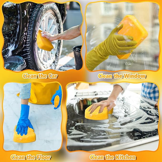 Tioncy 6 Pcs Large Sponges Bulk 7.5 x 5.5 x 1.9 Inch Grouting Car Wash Foam Cleaning and Washing Sponge Commercial Foam Large All Purpose for Cleaning Dishes Car Tile Bike (Yellow)