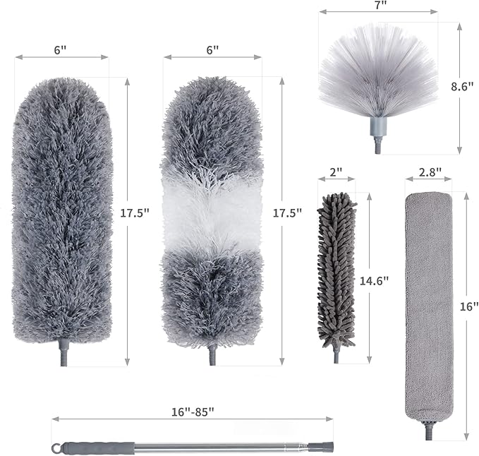 BOOMJOY Microfiber Feather Duster 7PCS, Bendable Dusters with 100 inches Extension Pole for Cleaning High Ceiling, Fan, Blinds, Cobweb, Furniture, Cars
