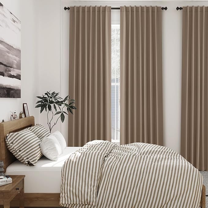 Tan Linen Blackout Curtains 120 Inch Length 2 Panels Set Extra Long 10 Ft Back Tab Pocket Drapes Thermal Insulated Total Blocking Curtains for Dining Room Cottage High Window Curtain 52x120 Inch