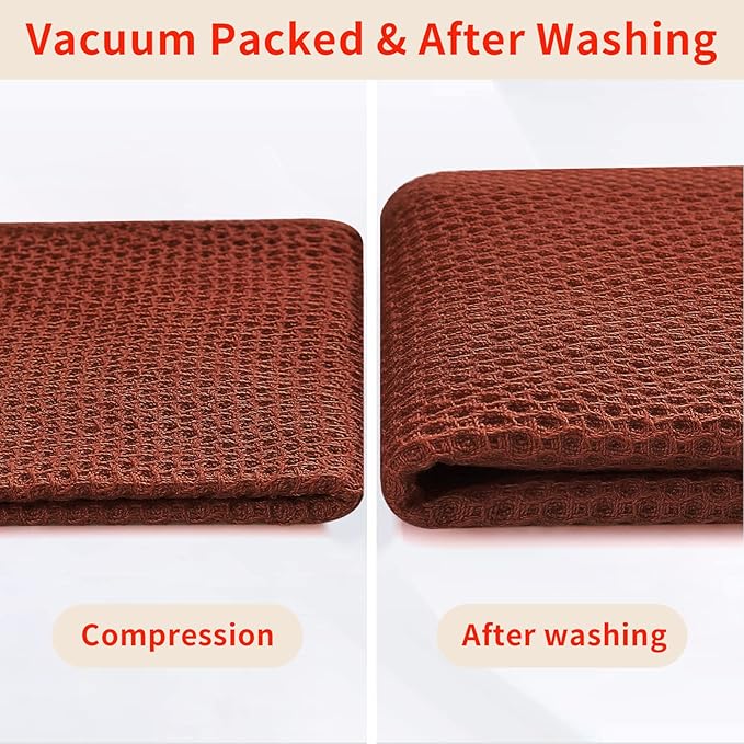 Homaxy 100% Cotton Waffle Weave Kitchen Dish Cloths, Ultra Soft Absorbent Quick Drying Dish Towels, 12 x 12 Inches, 12-Pack, Rust
