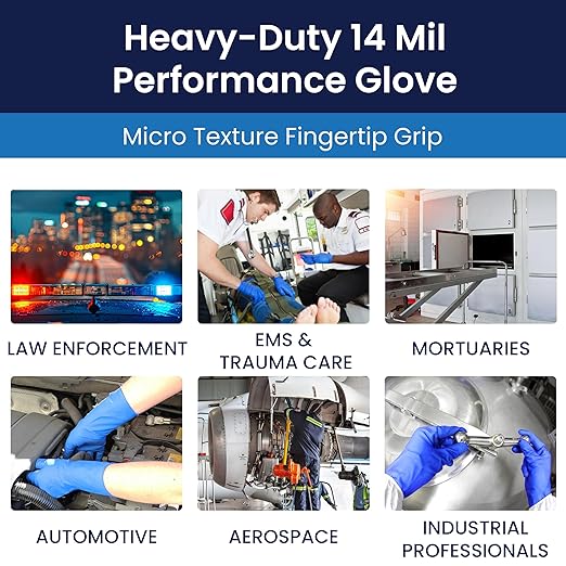 Adenna HERO Disposable Latex Gloves - 14 Mil, NFPA-Approved Heavy Duty Glove with 12" Extended Cuff & Micro-Textured Grip, Exam Grade, Powder Free, Pack of 50, X-Large, Blue