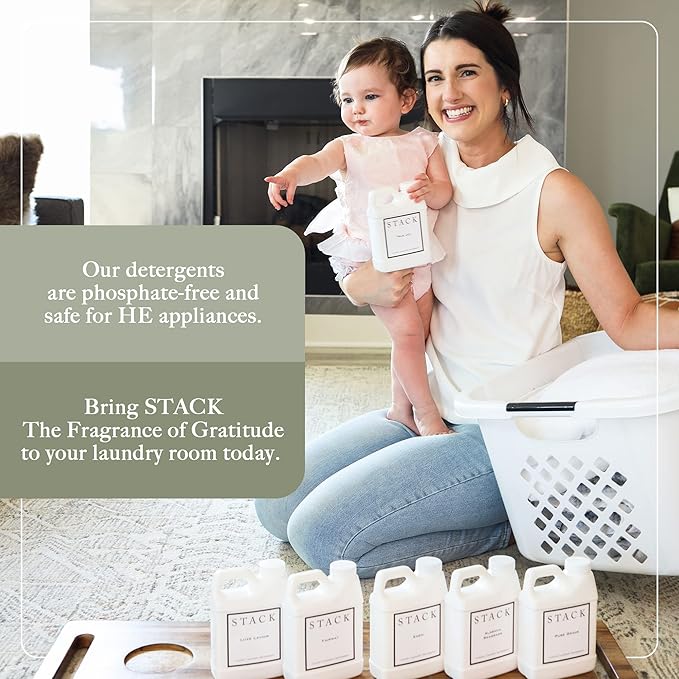 STACK Pure Grace Luxury Laundry Detergent - Premium Scented Laundry Detergent for HE & Standard Washers - Infused With Egyptian Musk and Patchouli - Dye Free Gentle & Effective Cleaning - 64 oz