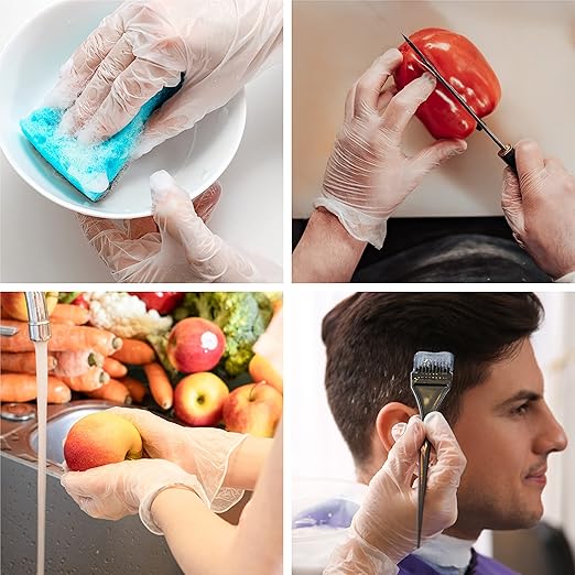 OKIAAS Disposable Gloves S, Food Safe, Bulk of 100 Pcs|Latex and Powder-Free Clear Vinyl Gloves for Cleaning, Food Prep