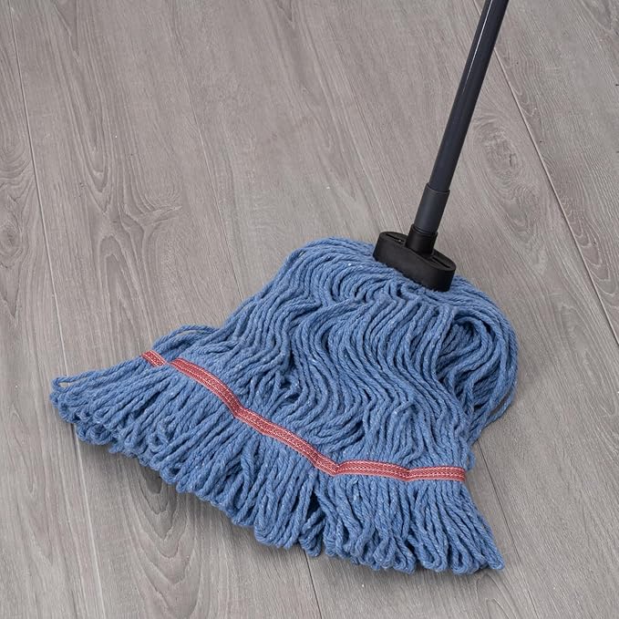 Matthew Large Commercial&Residential Mop Heavy Duty Industrial Mops w/Screw-on Handle(Fit Standard American Screw) Looped-End String Wet Cotton Mops for Home,Office,School - 4 Set&4 Mop Replacements