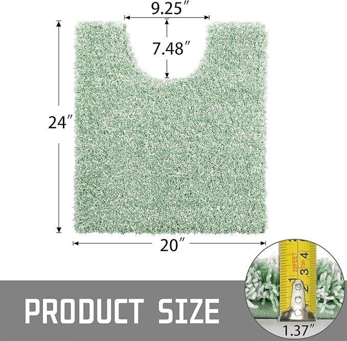 Yimobra Bathroom Rugs Sets 2 Piece, Soft Absorbent Bath Mat and U-Shaped Toilet Rug with Non Slip Backing, Machine Washable, Plush Shaggy Bath Mats for Bathroom, 24"x17"+24"x20", Light Green and White