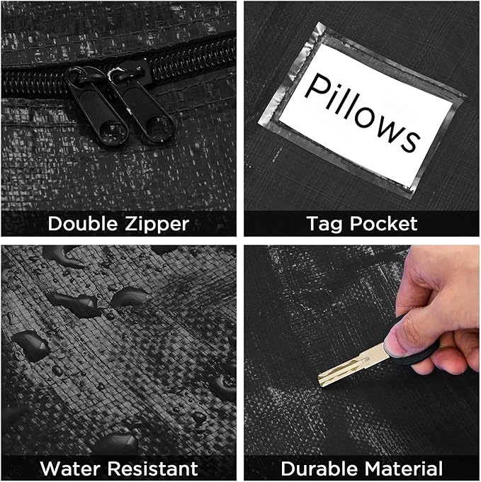 Extra Large Storage Bags Moving Bags Heavy Duty with Zipper Handles, BETU 6 Pack Clothes Storage Totes Bins Packing Moving Boxes, Moving Supplies for College Dorm Essentials, Space Saving, Black