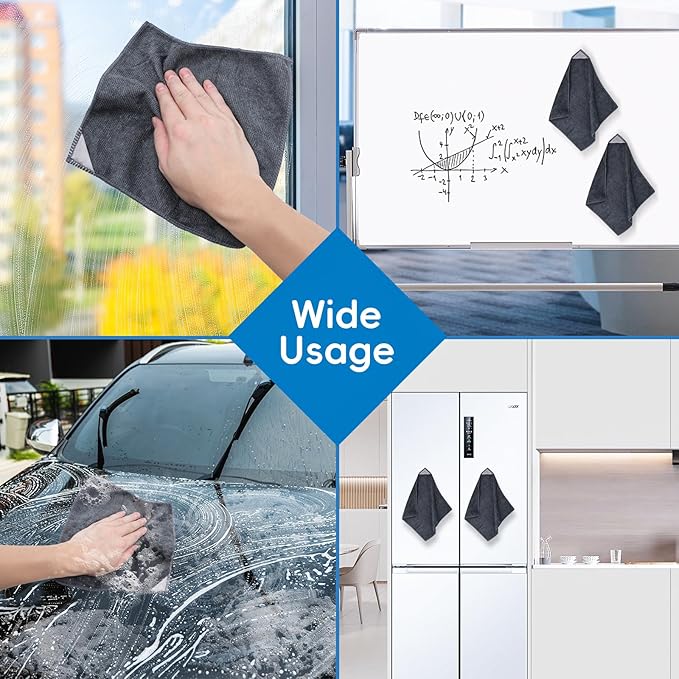 4 Pack Magnetic Microfiber Cleaning Cloth, Dry Erase Erasers Cleaner for Whiteboards, Blackboards, Chalkboards, Glassboards, Home, Office, School, Gray, 10'' x 9.25''
