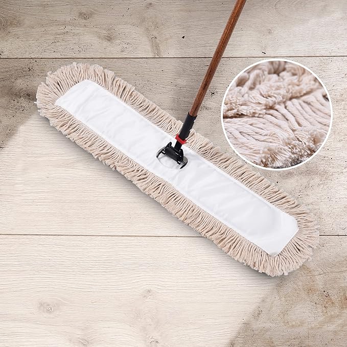 Matthew Cleaning 24'' Cotton Dust Mop Refill Washable Thick Tufted Replacement Heads for Residential & Commercial Use Fit All 24'' Dust Mop Frames, Hardwood, Laminate, Concrete Floors 3 Pack