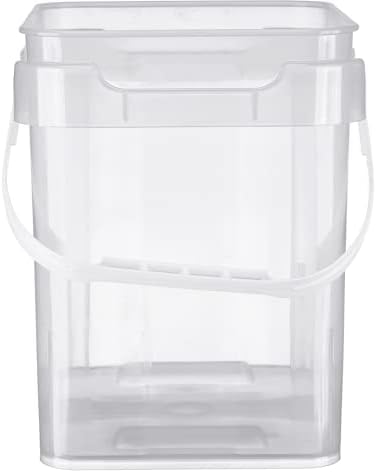 House Naturals 4 Gallon Food Grade Plastic Square Clear Bucket Pail with lid Container (Pack of 2) Made in USA