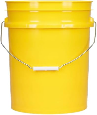 House Naturals 5 Gallon Food Grade Plastic Bucket with Air Tight Screw on Lid Made in USA Container (Yellow Bucket with Red Lid)