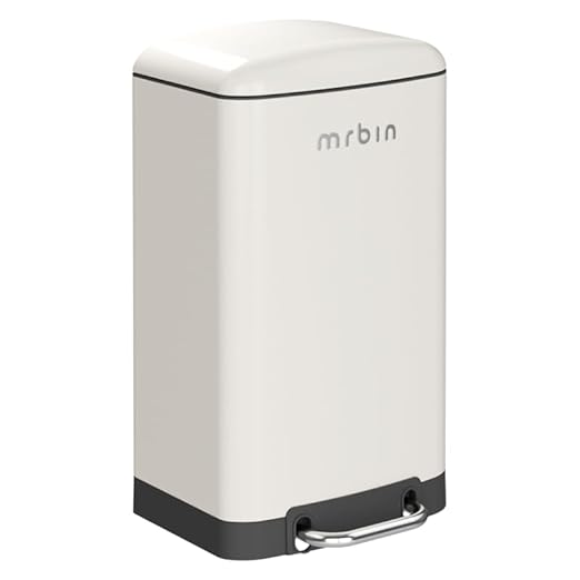 MRBIN Metal Kitchen Trash Can, Commercial Step Office Garbage Bin with Soft Close Lid, 40L / 10.5gal Stainless Steel Foot Pedal Tall Rectangle Waste Basket for Rv, Bathroom Accessories, White