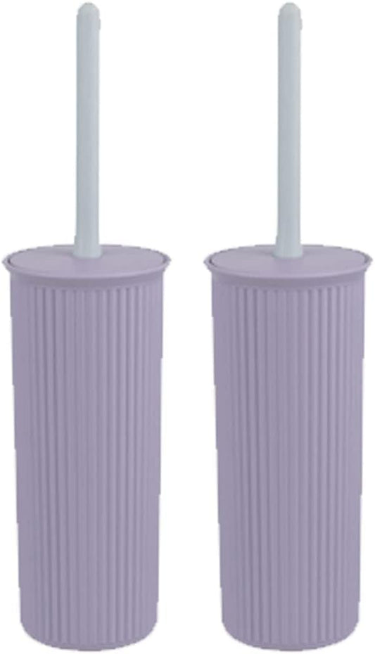 Superio Decorative Plastic Toilet Bowl Brush and Holder Set, Cleaner Scrubber for Bathroom (2, Lilac)