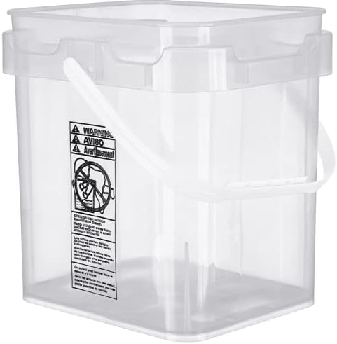 House Naturals 4 Gallon Food Grade Plastic Square Clear Bucket Pail with lid Container (Pack of 2) Made in USA