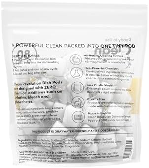 Clean Revolution Natural Dishwasher Detergent Pods, 80 Pods, Enzyme Powered, No Chemical Additives, No Residue, Made in the USA