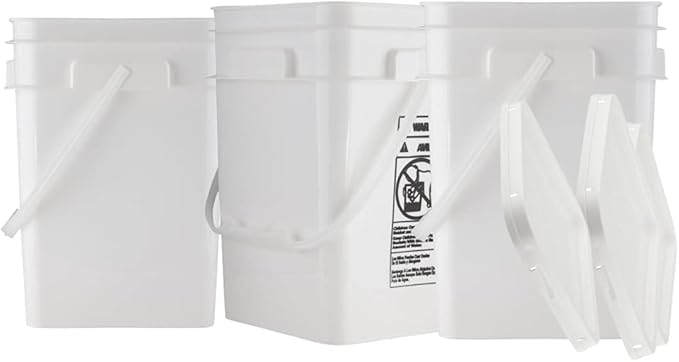 House Naturals 4 Gallon Square Food Grade Bucket Pail with Lid (Pack of 4) Made in USA containers