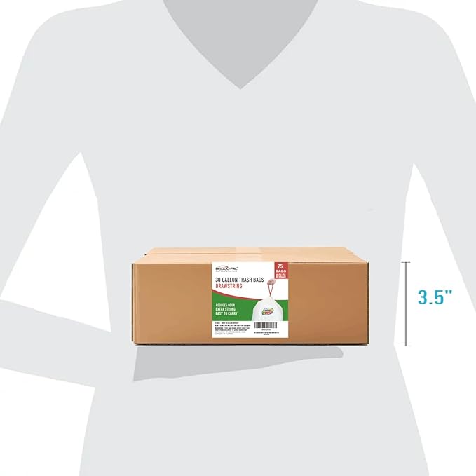 30 Gallon Trash Bags Drawstring, 75 Count, White & Unscented, Multi-purpose Garbage Bags Can Liners for Business Home Kitchen Commercial and Industrial