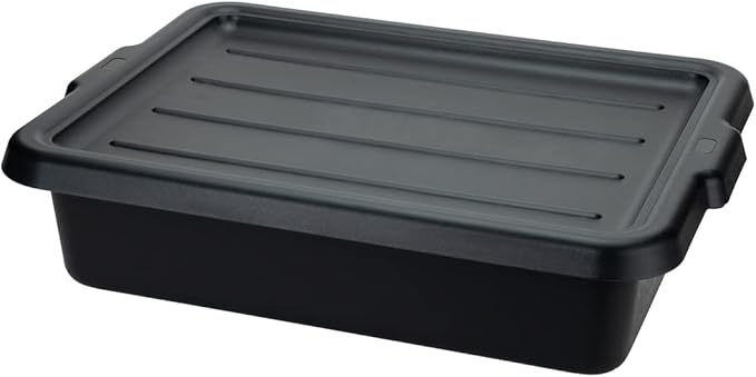 Restaurantware TUB ONLY: RW Clean 21.25 Inch x 15.7 Inch Bus Tubs 12 Regular Bus Boxes - Lids Sold Separately With Handles Black Plastic Restaurant Tubs Heavy-Duty For Kitchen Organization