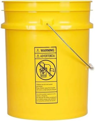 House Naturals 5 Gallon Food Grade Plastic Bucket with Air Tight Screw on Lid Made in USA Container (Yellow Bucket with Black Lid)