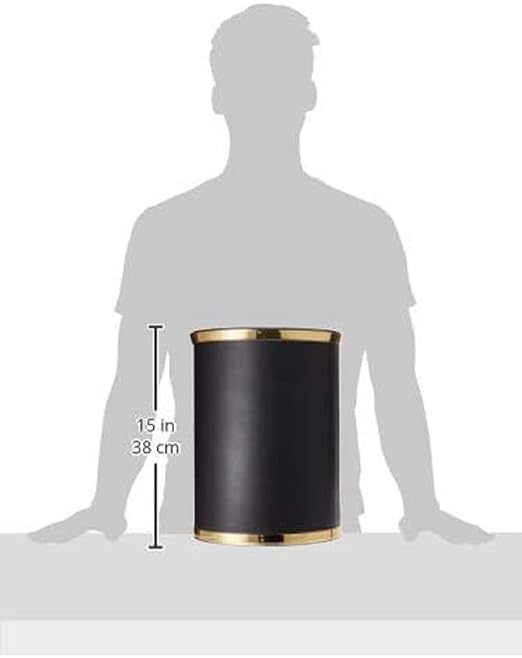Kraftware Sophisticates Oval Wastebasket with Plastic Liner, Adding Classic Style to The Bathroom and All Other Rooms in The Home or Office, 13 Quart Capacity, Black with Gold Trim