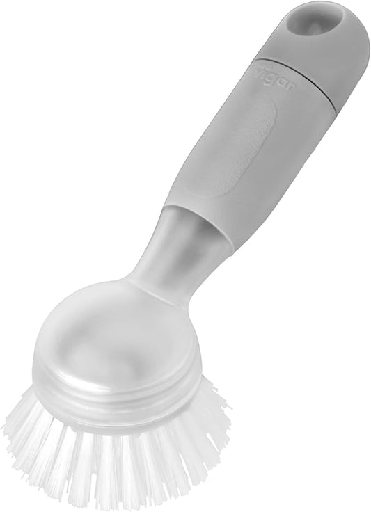 Vigar Rengo Soap Dispensing Dish Brush, Dish Brush with Soap Dispenser for Pot Scrubber, Dishes, Sink Cleaner, and Kitchen Essentials, Grey