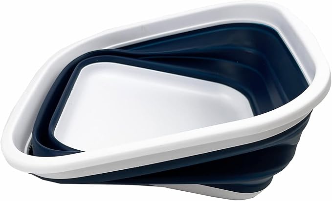 SAMMART 5.5L (1.4 Gallons) Collapsible Tub - Foldable Dish Tub - Portable Washing Basin - Space Saving Plastic Washtub (White/Indigo)