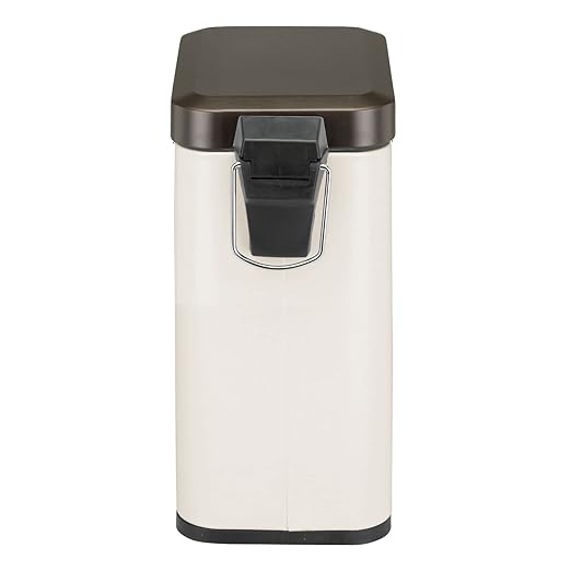 mDesign Small Modern 1.3 Gallon Rectangle Metal Lidded Step Trash Can, Compact Garbage Bin with Removable Liner Bucket and Handle for Bathroom, Kitchen, Craft Room, Office, Garage - Vanilla/Bronze