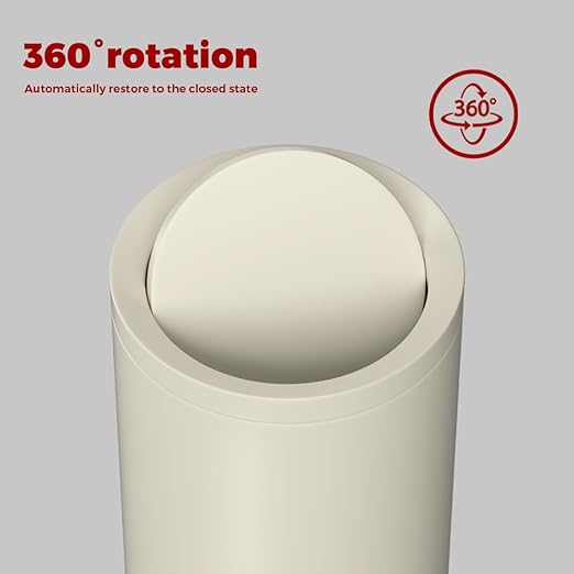 2.4GAL Off White Metal Garbage Can, Double-Layer with Inner Layer,Small Bathroom Trash Can with FILP Lid for Bedroom,Office,Hotel,Bank