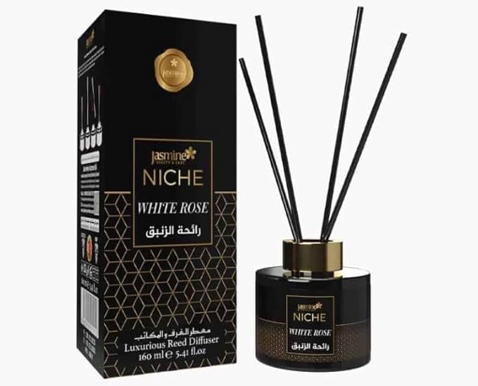Luxury Reed Diffuser White Rose Scent for Home Aromatherapy Long Lasting Essential Oil Fragrance Sticks for Room Office Relaxing Floral Air Freshener Gift Set Decorative 160ml