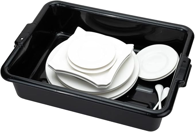 Restaurantware TUB ONLY: RW Clean 21.25 Inch x 15.7 Inch Bus Tubs 12 Regular Bus Boxes - Lids Sold Separately With Handles Black Plastic Restaurant Tubs Heavy-Duty For Kitchen Organization