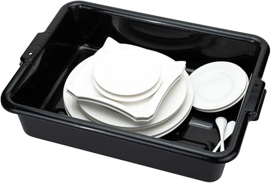 Restaurantware TUB ONLY: RW Clean 21.25 Inch x 15.7 Inch Bus Tubs 12 Regular Bus Boxes - Lids Sold Separately With Handles Black Plastic Restaurant Tubs Heavy-Duty For Kitchen Organization