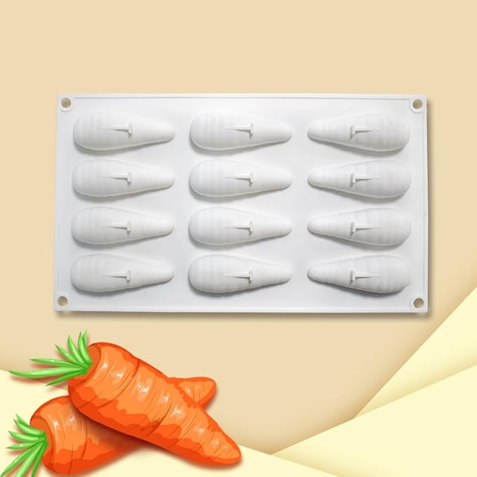 3D Carrot Bunny Silicone Mold for Baking Chocolate Mousse Cake Ice Cream Dessert Pastry Mould Decorating Tools (Carrot K_11.76 X6.8 X0.72inch)