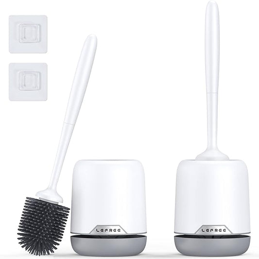 Lefree 2 Pack Silicone Toilet Bowl Brush and Holder Set with Ventilated Holder, Floor Standing & Wall Mounted Toilet Scrubber