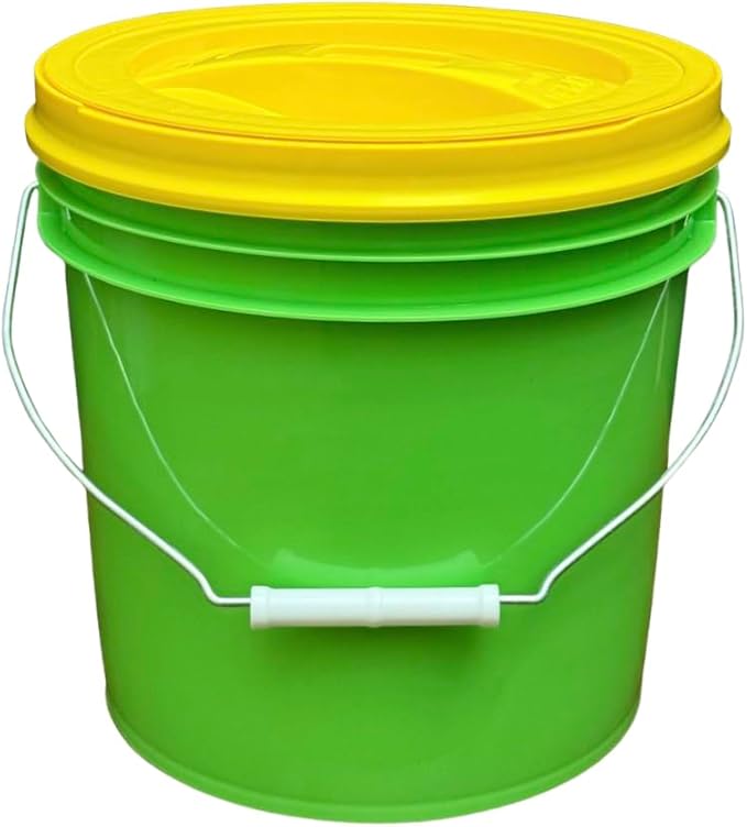 House Naturals 2 Gallon Food Grade - BPA Free Made in USA Buckets Lime Color pails with Screw On Gasket Lids (3, Lime - Yellow lids)