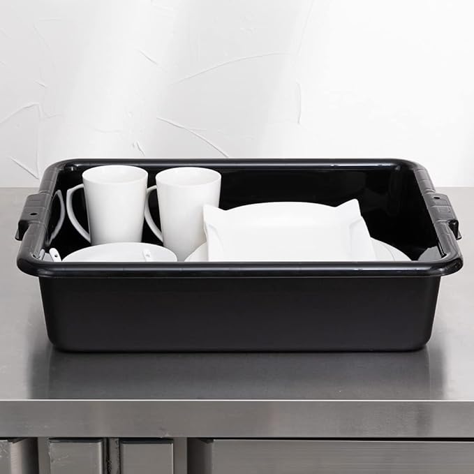 Restaurantware TUB ONLY: RW Clean 21.25 Inch x 15.7 Inch Bus Tubs 12 Regular Bus Boxes - Lids Sold Separately With Handles Black Plastic Restaurant Tubs Heavy-Duty For Kitchen Organization