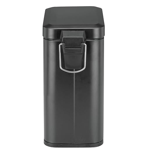mDesign Small Modern 1.3 Gallon Rectangle Metal Lidded Step Trash Can, Compact Garbage Bin with Removable Liner Bucket and Handle for Bathroom, Kitchen, Craft Room, Office, Garage - Black