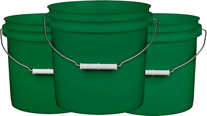 House Naturals 2 Gallon Purple Food Grade BPA Free Made in USA Bucket with Screw On Lid - Pack of 3 (Dark Green - Black Lid)