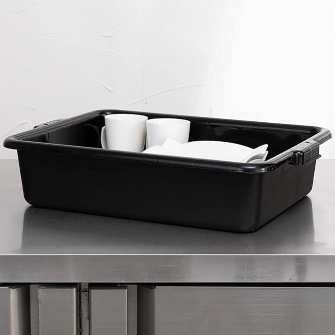 Restaurantware TUB ONLY: RW Clean 21.25 Inch x 15.7 Inch Bus Tubs 12 Regular Bus Boxes - Lids Sold Separately With Handles Black Plastic Restaurant Tubs Heavy-Duty For Kitchen Organization
