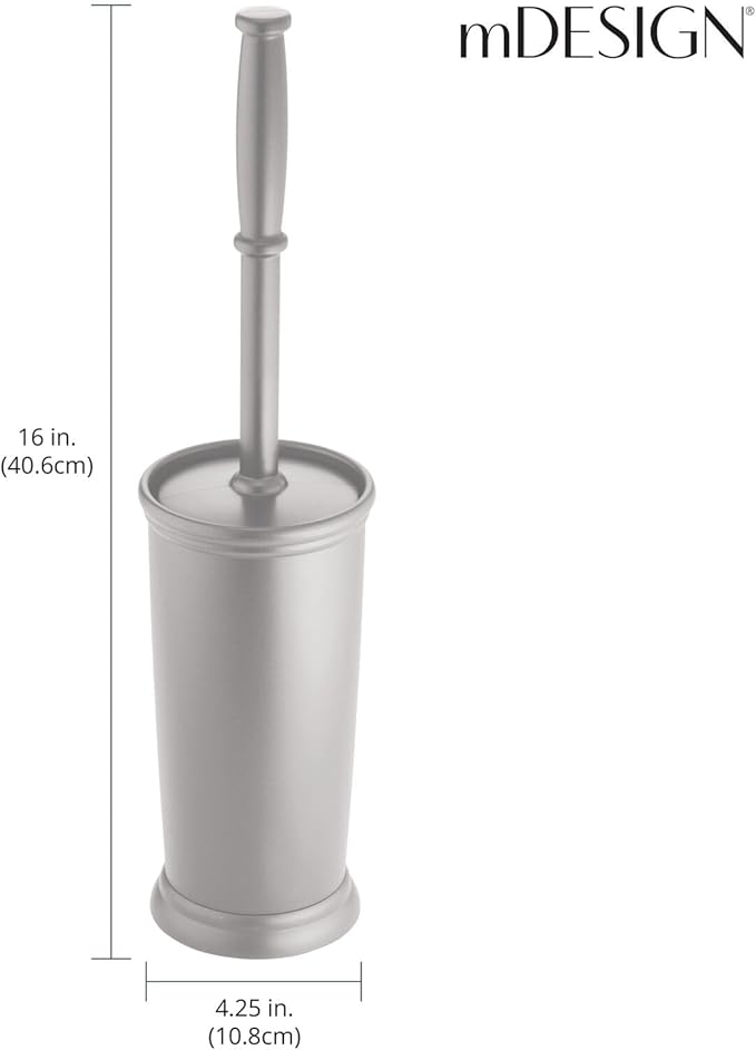 mDesign Toilet Bowl Brush and Holder - Covered Bathroom Brush - Standing Scrubber in Modern Holder - Space Saving, Deep Cleaning for Toilet - 2 Pack, Silver