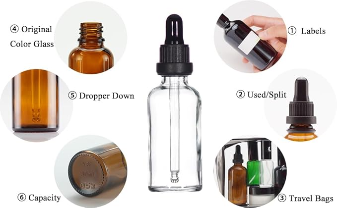 YIZHAO Clear Glass Dropper Bottle 2oz, Tincture Bottles with Glass Dropper, for Essential Oils, Aromatherapy, Cosmetic, Laboratory, Pharmacy, Liquids, Travel –12 Pcs