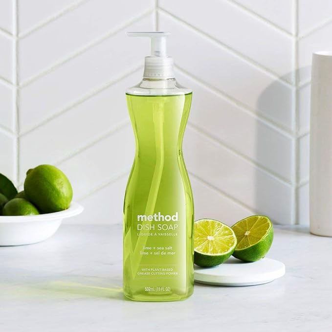 Method Gel Dish Soap, Lime + Sea Salt, Biodegradable Formula, Tough on Grease, 18 Fl Oz (Pack of 4)