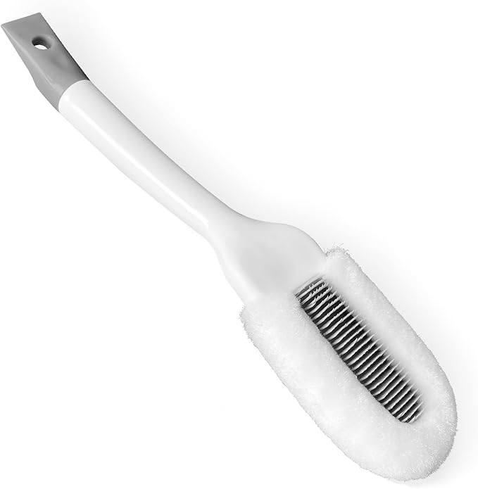 Soft Bristle Shoe Brush for Sneakers & Boots - Long Handle Ergonomic Scrubber with Hanging Hook, Gentle Cleaner for Leather, White Soles and Mesh Shoes
