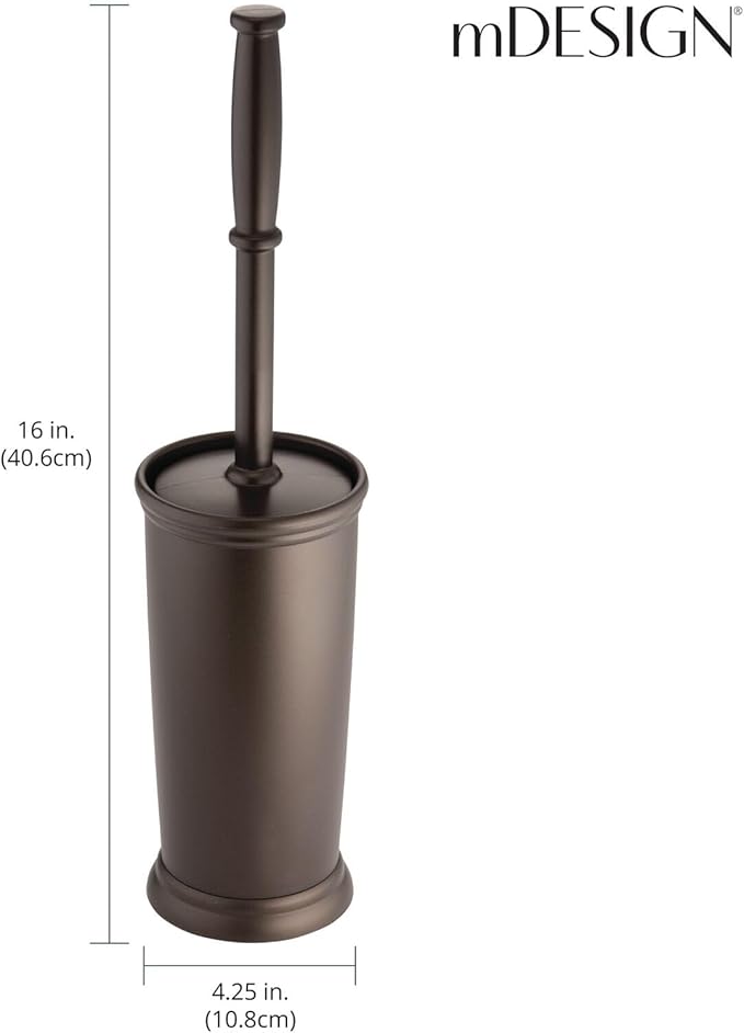 mDesign Toilet Bowl Brush and Holder - Covered Bathroom Toilet Brush - Standing Toilet Bowl Scrubber in Modern Holder - Compact, Space Saving, Deep Cleaning Brush for Toilet - Hyde Collection - Bronze
