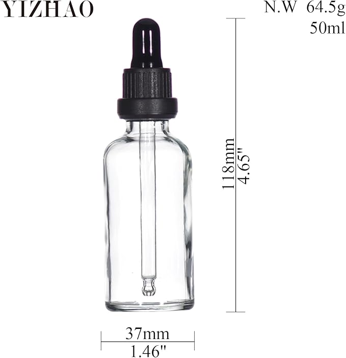 YIZHAO Clear Glass Dropper Bottle 2oz, Tincture Bottles with Glass Dropper, for Essential Oils, Aromatherapy, Cosmetic, Laboratory, Pharmacy, Liquids, Travel –12 Pcs