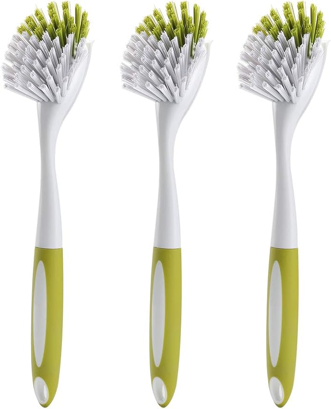 Dish Brush, Dish Scrubber & Kitchen Scrub Brush for Dishes, Pots, Pans, Sink, Cast Iron, Yellow-Green 3 Pack